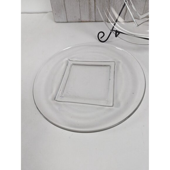 Set of 2 Cambridge Square Base Glass Round Plates 9 3/8" Chipped - Picture 2 of 6
